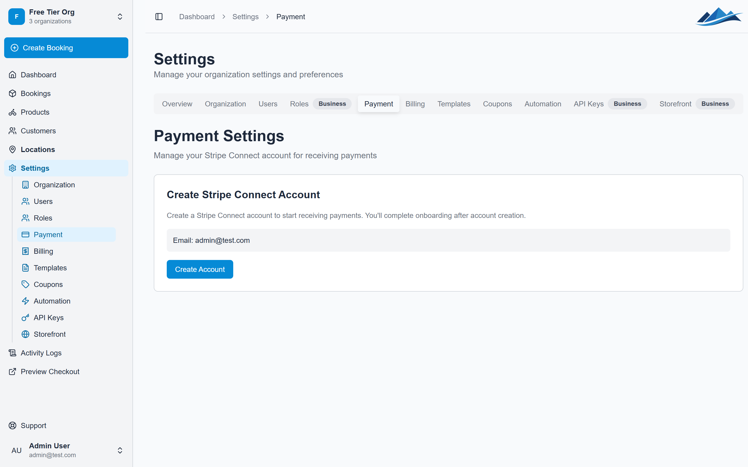 The payment settings page