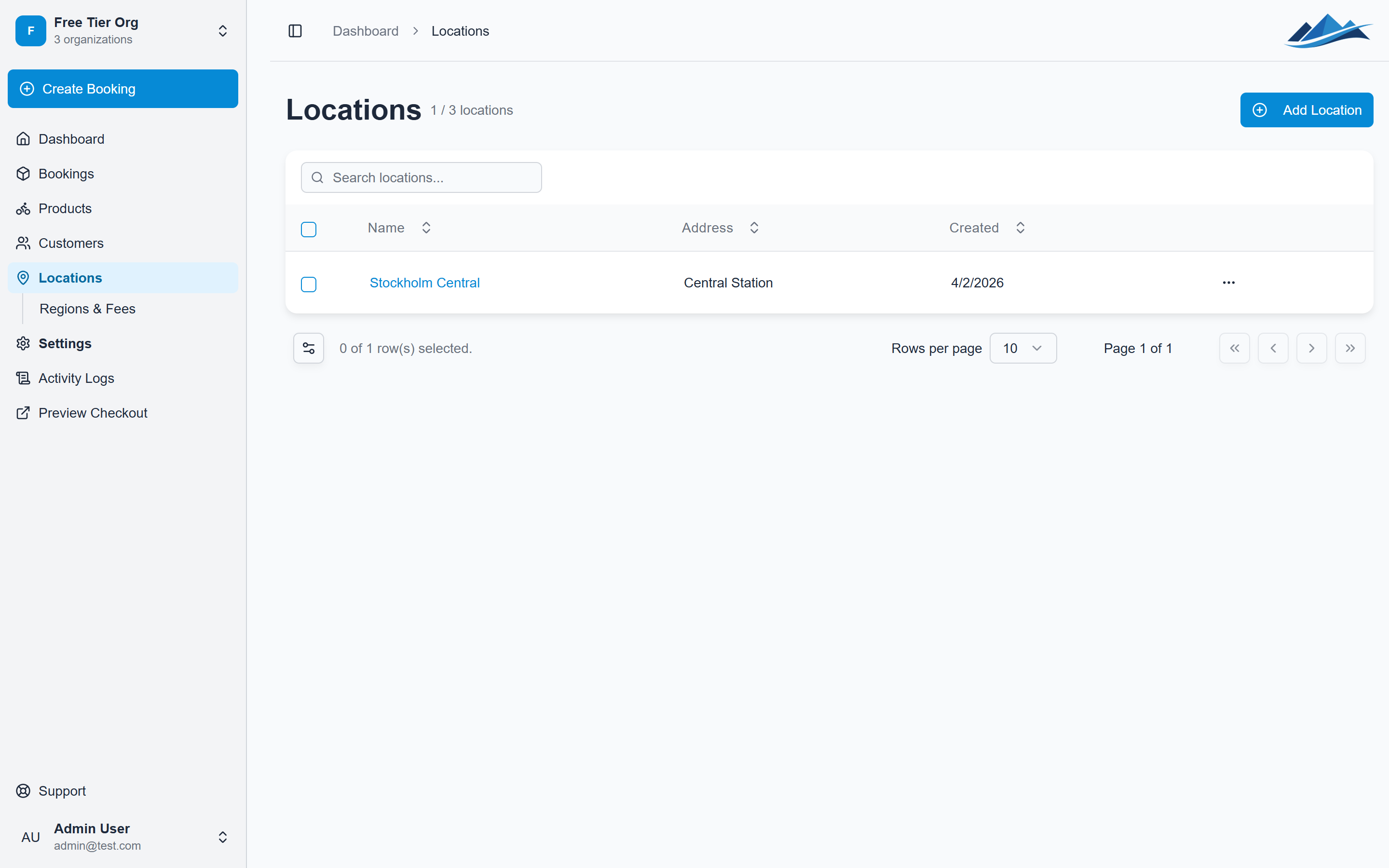 The locations page showing your rental locations