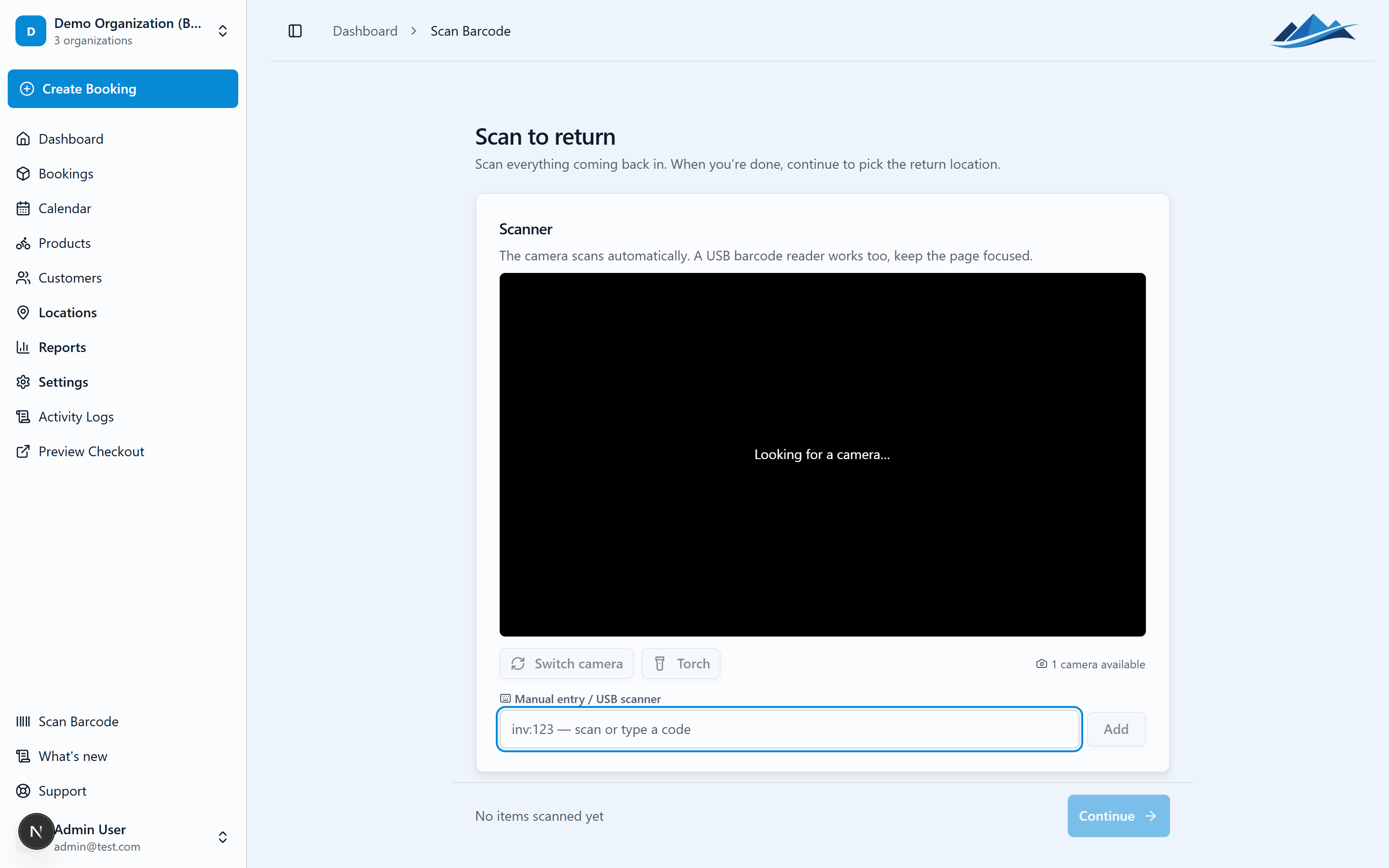 The scan page in the dashboard